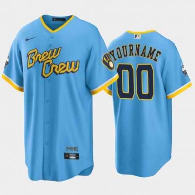 Men's Milwaukee Brewers Customized 2022 Powder Blue City Connect Cool Base Stitched Baseball Jersey