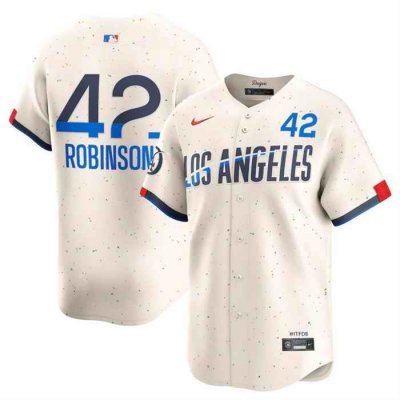 Men's Los Angeles Dodgers #42 Jackie Robinson Cream 2024 City Connect Limited Stitched Baseball Jersey