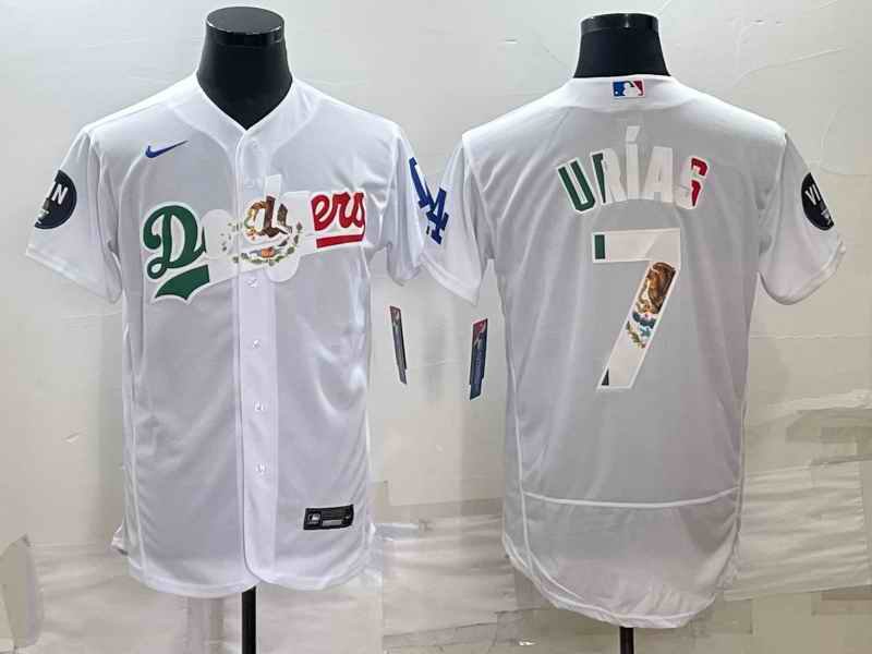 Men's Los Angeles Dodgers #7 Julio Ur'as White With Vin Scully Patch Flex Base Stitched Baseball Jersey