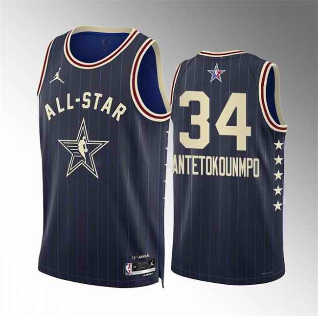 Youth Milwaukee Bucks 2024 All-Star #34 Giannis Antetokounmpo Navy Stitched Basketball Jersey