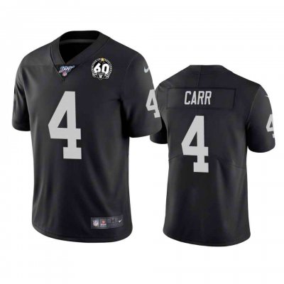 Men's Oakland Raiders #4 Derek Carr Black 100th Season With 60 Patch Vapor Limited Stitched NFL Jersey