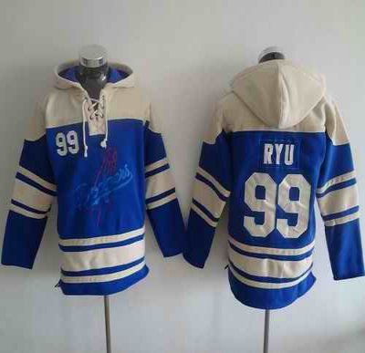 Dodgers #99 Hyun-Jin Ryu Blue Sawyer Hooded Sweatshirt MLB Hoodie