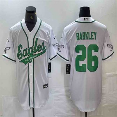 Men's Philadelphia Eagles #26 Saquon Barkley White Cool Base Stitched Baseball Jersey