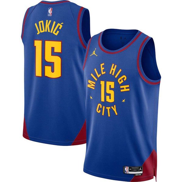 Men's Denver Nuggets #15 Nikola Jokic Blue Statement Edition Swingman Stitched Basketball Jersey