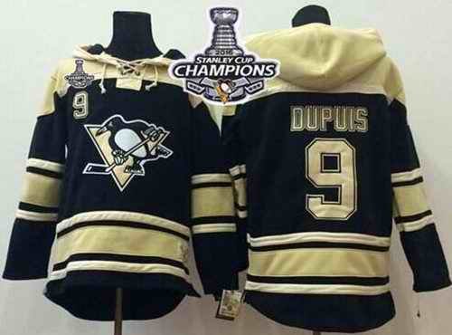 Penguins #9 Pascal Dupuis Black Sawyer Hooded Sweatshirt 2016 Stanley Cup Champions Stitched NHL Jersey