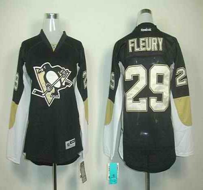 Penguins #29 Andre Fleury Black Women's Home Stitched NHL Jersey