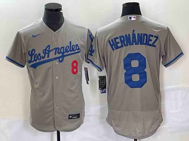 Men's Los Angeles Dodgers #8 Enrique Hern'ndez Gray Flex Base Stitched Baseball Jersey