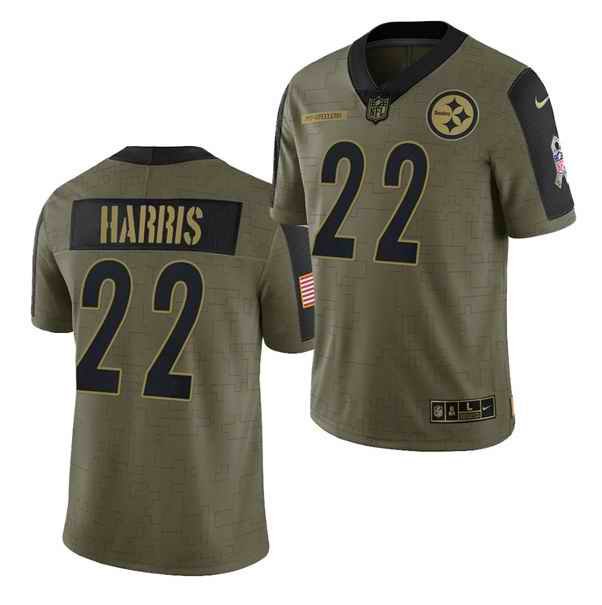 Men's Pittsburgh Steelers #22 Najee Harris 2021 Olive Salute To Service Limited Stitched Jersey