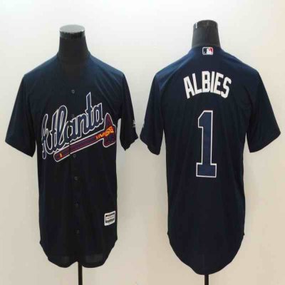 Men's Atlanta Braves #1 Ozhaino Albies Navy Flexbase Stitched MLB Jersey