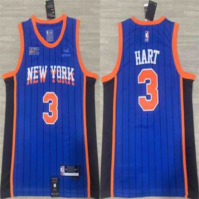 Men's New Yok Knicks #3 Josh Hart Blue 2023/24 City Edition Stitched Basketball Jersey