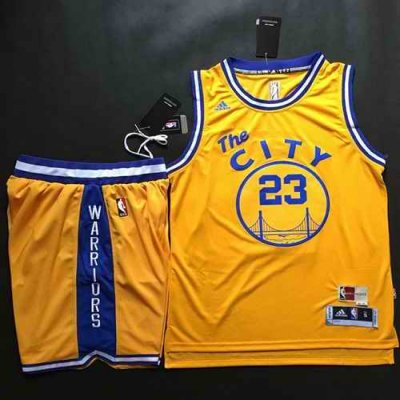 Warriors #23 Draymond Green Gold Throwback The City A Set Stitched NBA Jersey