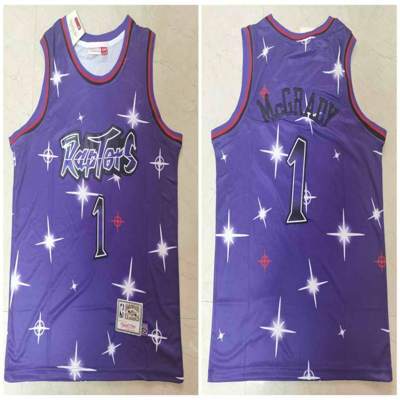 Men's Toronto Raptors #1 Tracy Mcgrady Purple Swingman Gold Classic Airbrush Stitched Jersey