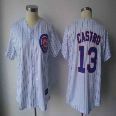 Cubs #13 Starlin Castro White Blue Strip Women's Fashion Stitched MLB Jersey