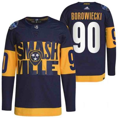 Men's Nashville Predators #90 Mark Borowiecki 2022 Navy Stadium Series Breakaway Player Stitched Jersey