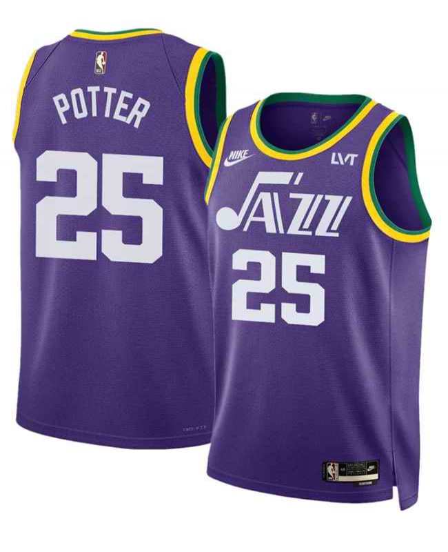 Men's Utah Jazz #25 Micah Potter Purple 2023 Classic Edition Stitched Basketball Jersey