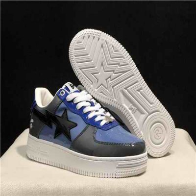 Women's Bape Sta Low Top Leather Blue/Black Shoes 003