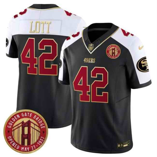 Men's San Francisco 49ers #42 Ronnie Lott Balck/White F.U.S.E. Golden Gate Bridge Patch Alternate Vapor Limited Stitched Football Jersey