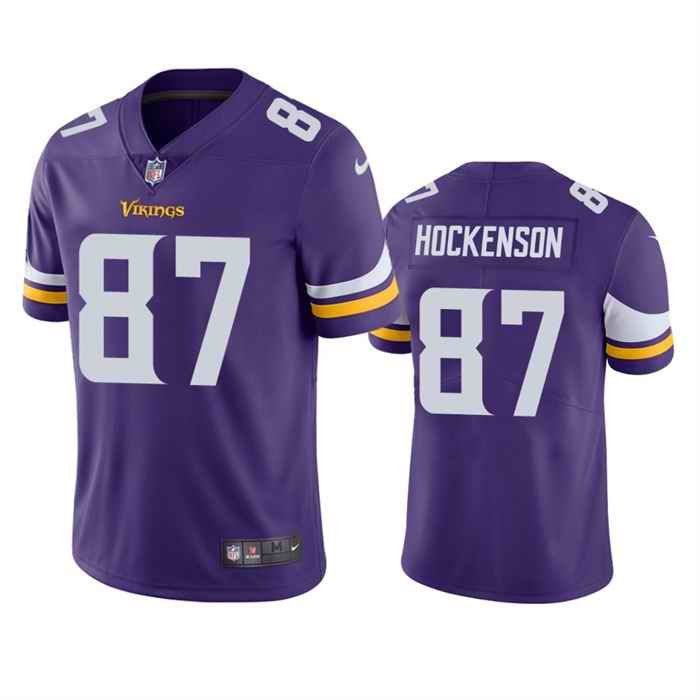 Men's Minnesota Vikings #87 T.J. Hockenson Purple Vapor Untouchable Stitched Jersey