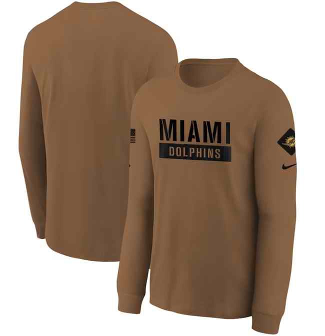 Youth Miami Dolphins 2023 Brown Salute To Service Long Sleeve T-Shirt