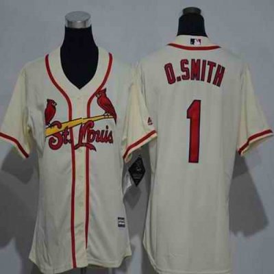 Cardinals #1 Ozzie Smith Cream Alternate Women's Stitched MLB Jersey