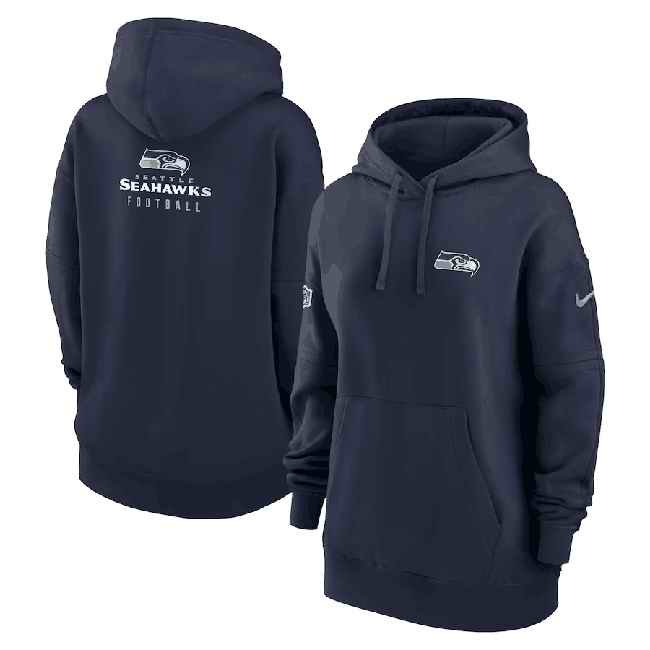 Women's Seattle Seahawks Navy Sideline Club Fleece Pullover Hoodie(Run Small)