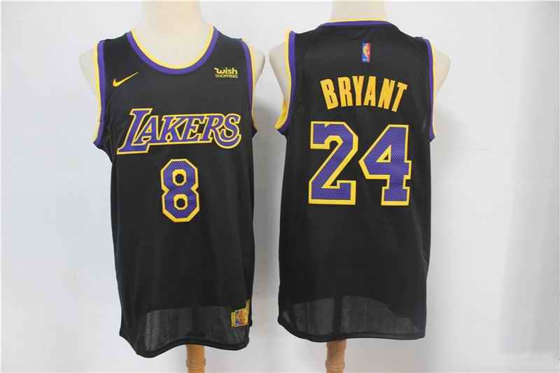 Men's Los Angeles Lakers Front #8 Back #24 Kobe Bryant Black Stitched Jersey