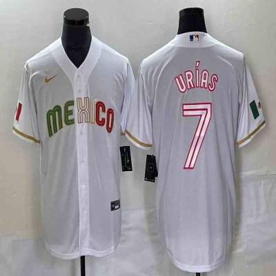 Men's Mexico Baseball #7 Julio Ur'as White 2023 World Baseball Classic Stitched Jersey