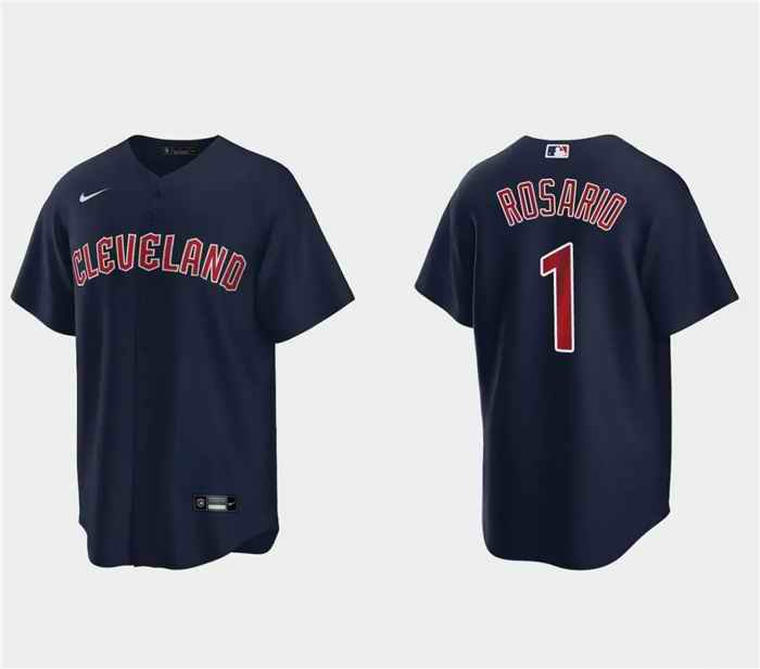 Men's Cleveland Guardians #1 Amed Rosario Navy Cool Base Stitched Jersey