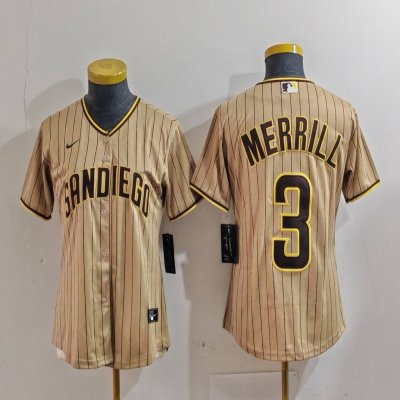 Youth San Diego Padres #3 Jackson Merrill Tan Stitched Baseball Jersey