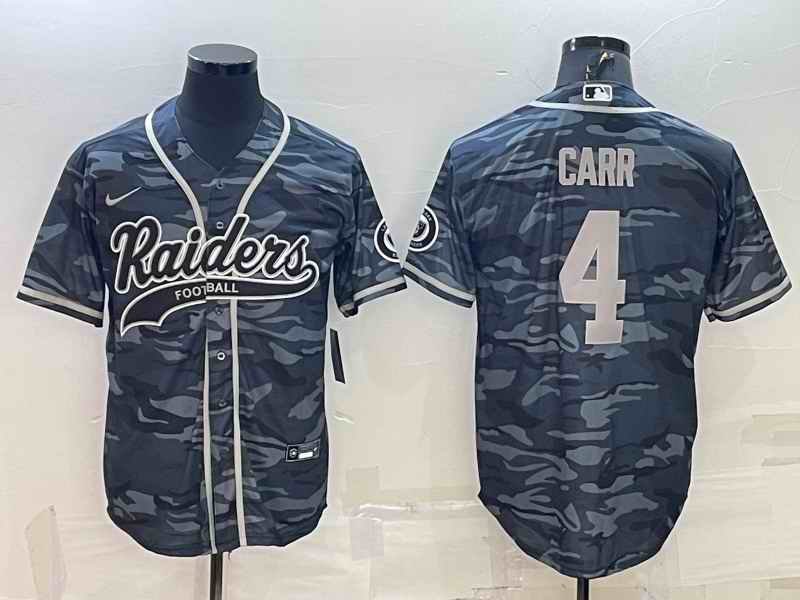 Men's Las Vegas Raiders #4 Derek Carr Grey Camo With Patch Cool Base Stitched Baseball Jersey