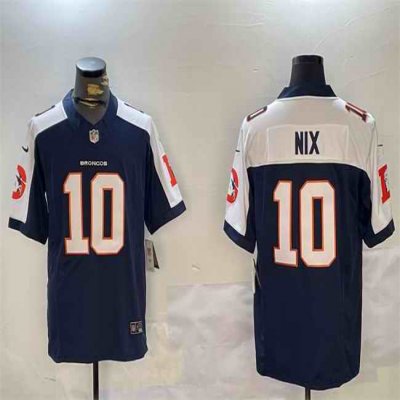 Men's Denver Broncos #10 Bo Nix Navy 2024 F.U.S.E. V2 Throwback Vapor Limited Alternate Stitched Football Jersey