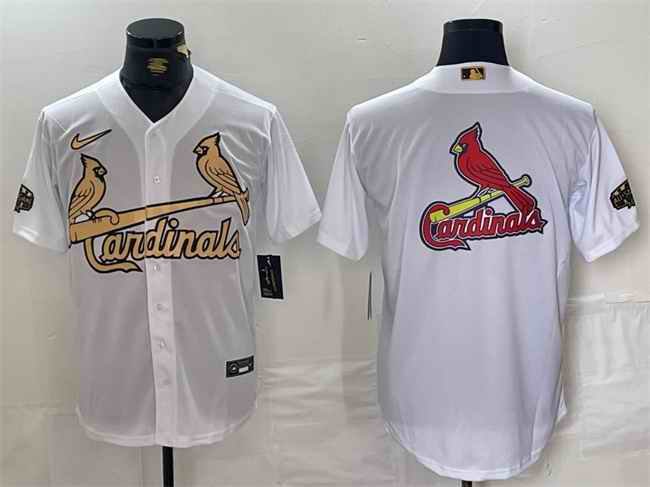 Men's St. Louis Cardinals Team Big Logo All-Star White Gold Stitched Baseball Jersey