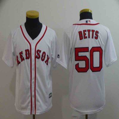 Youth Boston Red Sox #50 Mookie Betts Majestic White Cool Base Player Stitched MLB Jersey