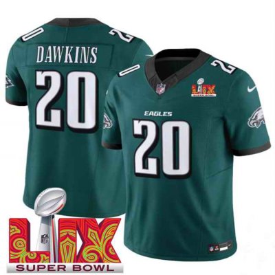 Men's Philadelphia Eagles #20 Brian Dawkins Green 2025 Super Bowl LIX Patch New F.U.S.E. Vapor Limited Stitched Football Jersey