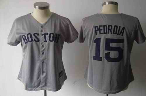 Red Sox #15 Dustin Pedroia Grey Women's Fashion Stitched MLB Jersey