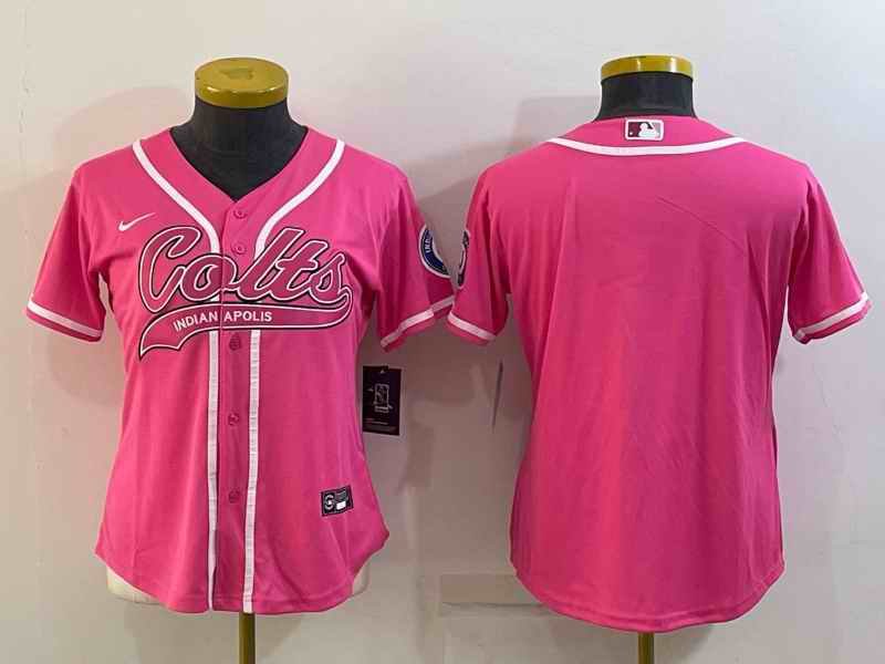 Women's Indianapolis Colts Blank Pink With Patch Cool Base Stitched Baseball Jersey(Run Small)