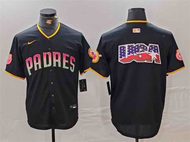 Men's San Diego Padres Black Team Big Logo Cool Base Stitched Baseball Jersey