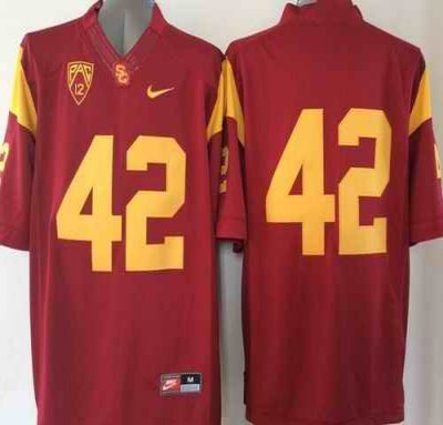 Trojans #42 Ronnie Lott Red PAC-12 C Patch Stitched NCAA Jersey