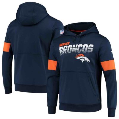 Men's Denver Broncos 2019 Navy 100th Season Sideline Team Logo Performance Pullover Hoodie