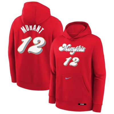 Men's Memphis Grizzlies #12 Ja Morant Red 2024/25 City Edition Fleece Club Pullover Hoodie