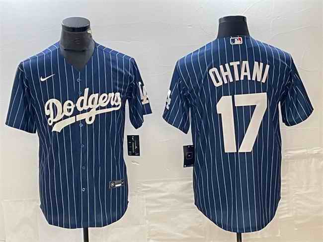 Men's Los Angeles Dodgers #17 Shohei Ohtani Navy Cool Base With Patch Stitched Baseball Jersey