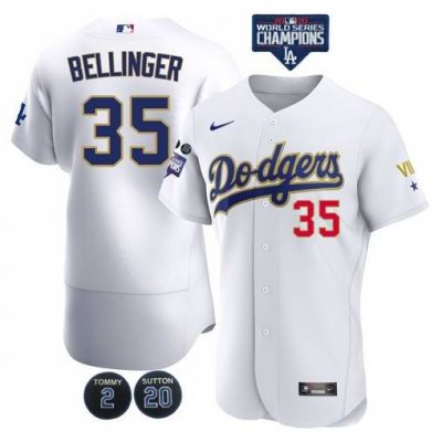 Men's Los Angeles Dodgers Customized White Gold Championship Stitched MLB Jersey