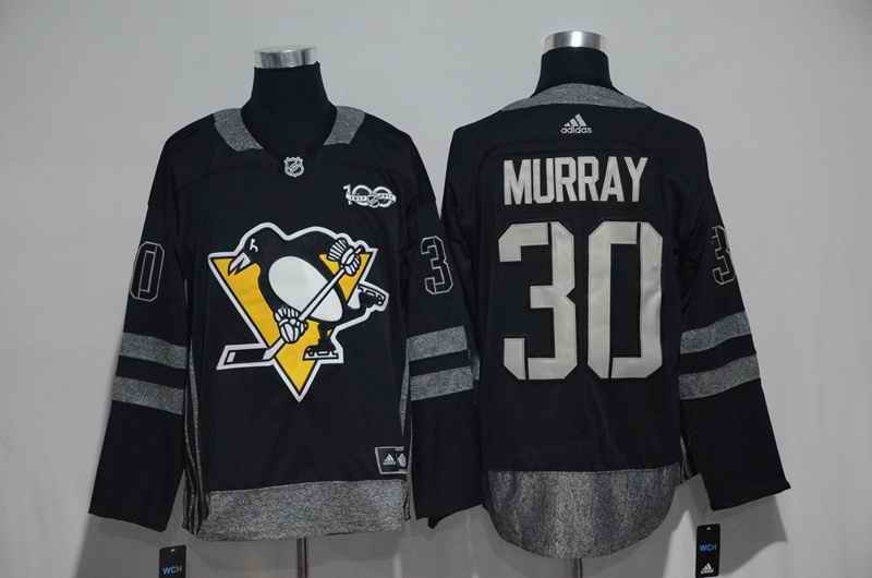 Pittsburgh Penguins #30 Matt Murray Black Men's 1917-2017 100th  Anniversary   Stitched NHL Jersey