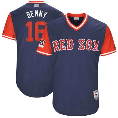 Men's Boston Red Sox #16 Andrew Benintendi Benny Majestic Navy/Red 2018 Players' Weekend Authentic Stitched MLB Jersey