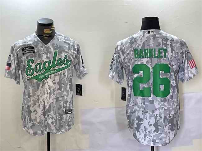 Men's Philadelphia Eagles #26 Saquon Barkley 2024 Arctic Camo Salute to Service Stitched Baseball Jersey