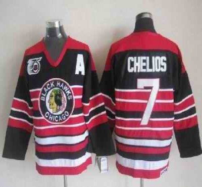 Blackhawks #7 Chris Chelios Red/Black 75TH CCM Stitched NHL Jersey