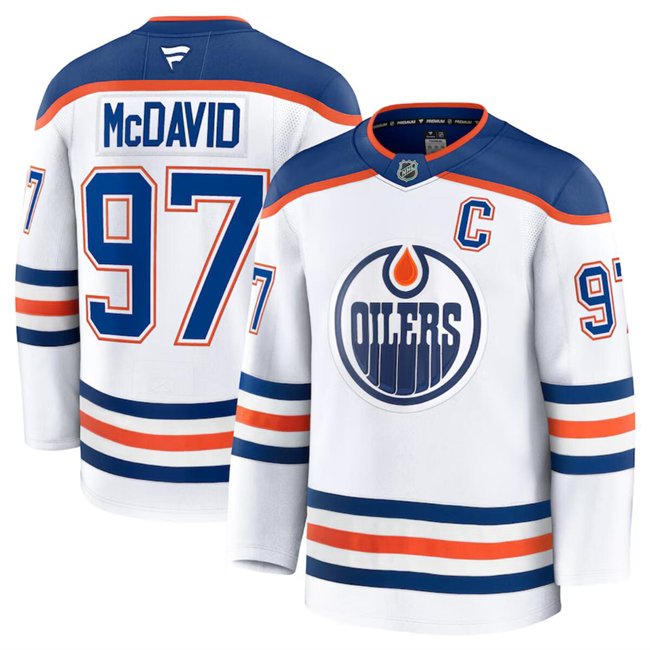 Men's Edmonton Oilers Active Player Custom White 2024-25 Away Stitched Hockey Jersey