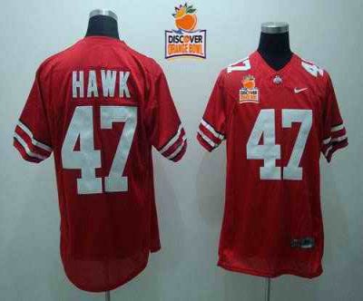 Buckeyes #47 A. J. Hawk Red 2014 Discover Orange Bowl Patch Stitched NCAA Jersey