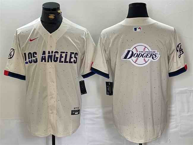 Men's Los Angeles Dodgers Team Big Logo Cream Stitched Baseball Jersey