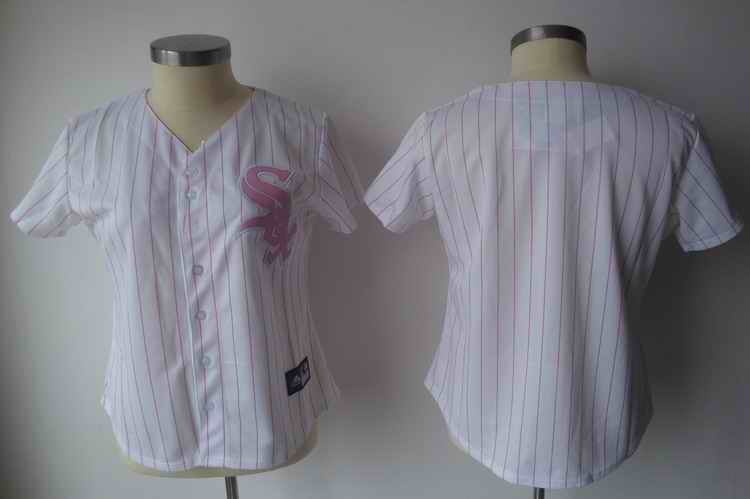 White Sox Blank White With Pink Strip Women's Fashion Stitched MLB Jersey